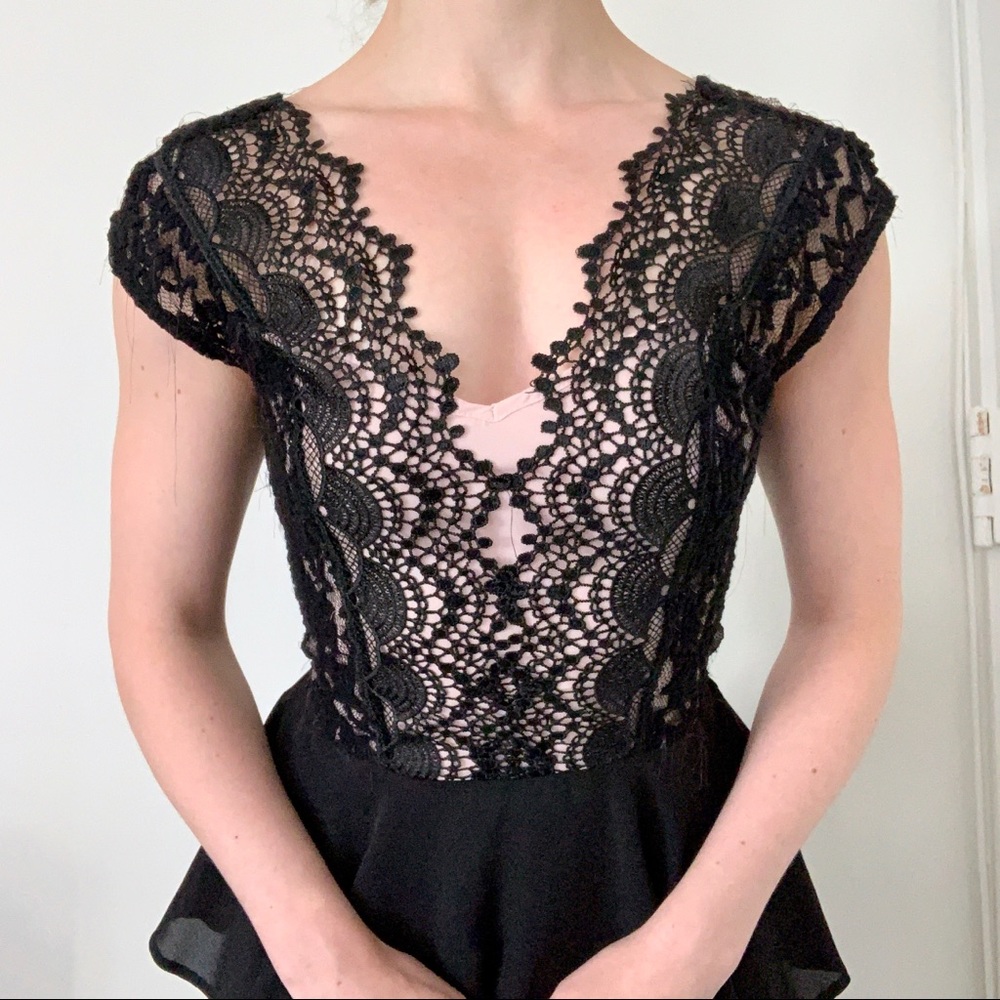 Elise Ryan black lace coquette peplum top Katherine Pierce Y2K romantic gothic